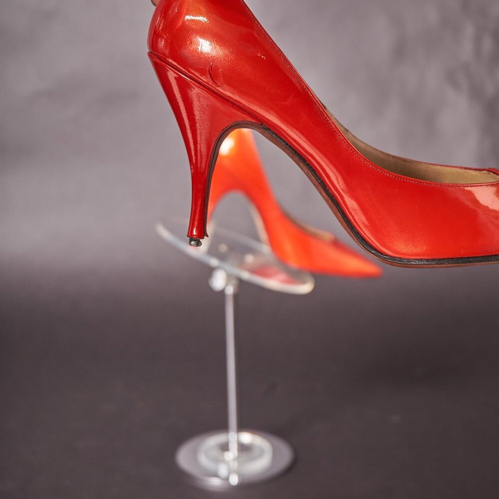 1980s Metallic Lipstick Red Heels Pumps